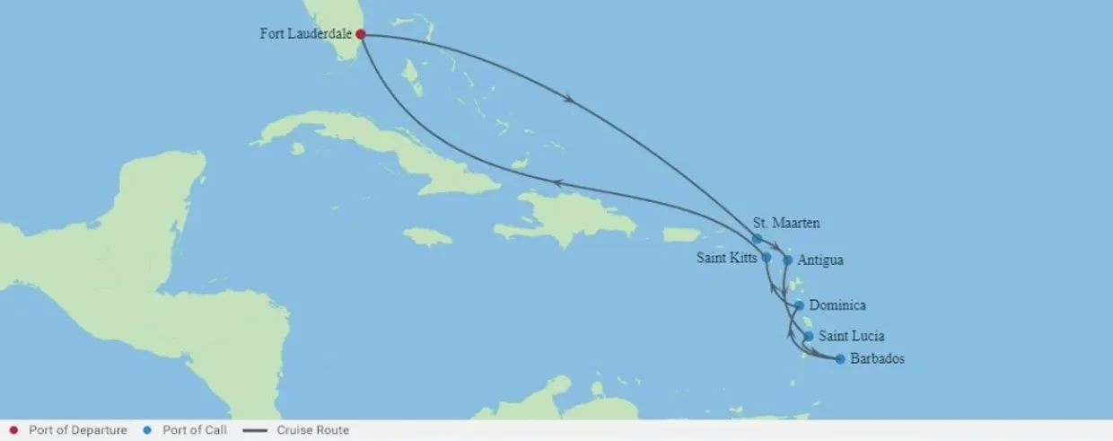 Caribbean cruise route scenic view